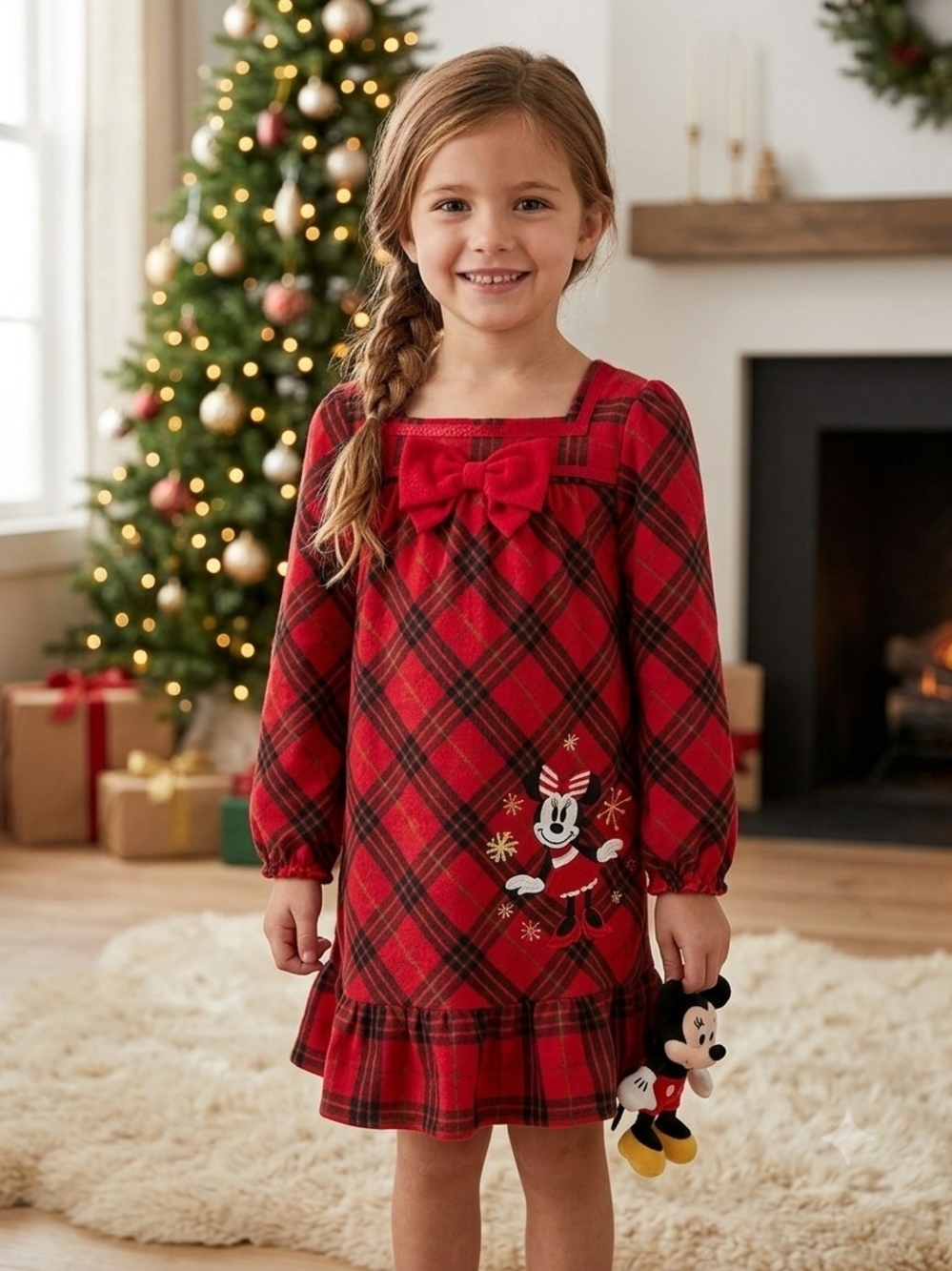 Disney Girls' Red Plaid Minnie Mouse Nightgown